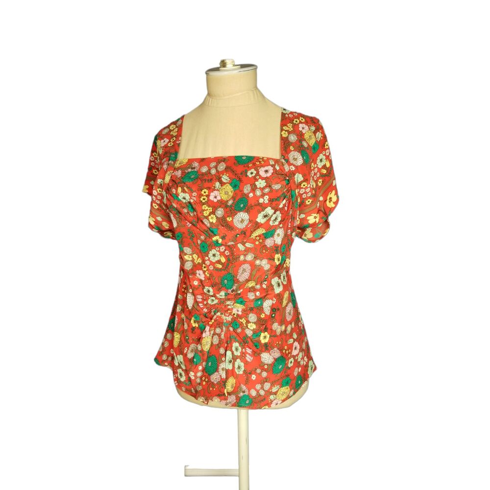 Plenty by Tracy Reese  Red Floral Silk Short Sleeve Blouse Size 4